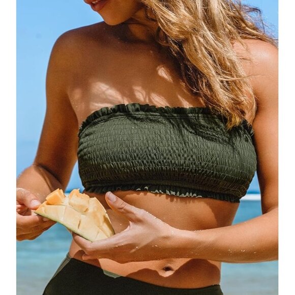 NEW Cupshe Bandeau Bikini Top Tie Back w/ Removeable Straps Olive Green Size M - Picture 1 of 8